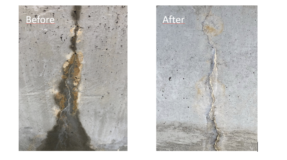 Before and after of a self-repairing concrete. Source: Holland Circular Hotspot. 